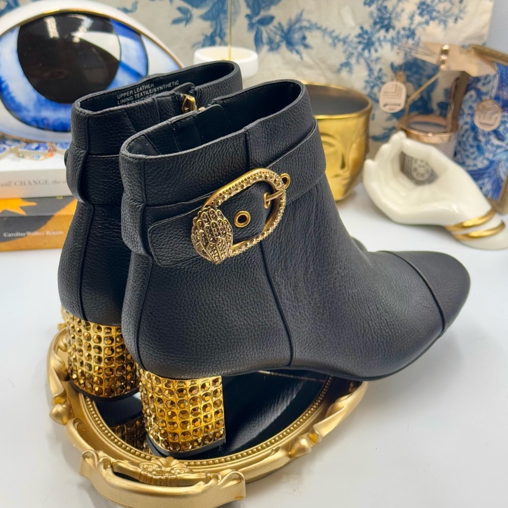 🆕 KURT GEIGER LONDON 🧿 NWOT Mayfair 55 Ankle Boot Boot, Black Gold, Sz 41 US10 - Picture 9 of 16
